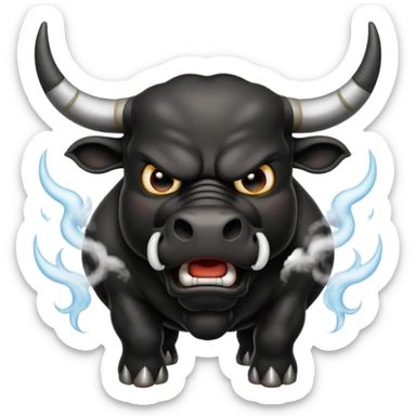 Emoji of an angry black powerful bull with steam coming out of its nose sticker