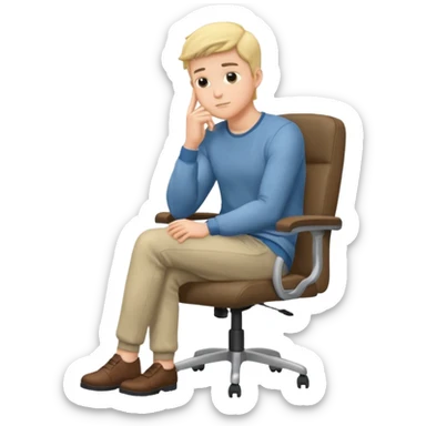 guy imitating thinker statue pose but with casual clothes and sitting in a office chair sticker