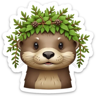 confused otter face with thorny brambles directly wrapped around its head, no crown shape, just thorny branches encircling the face sticker