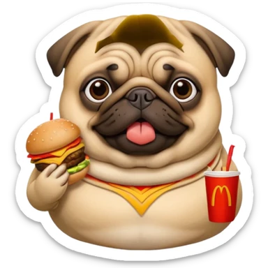 Fat pug eating MacDonalds sticker