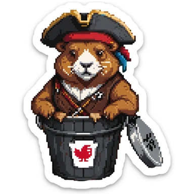 Muscular capybara with Johnny Depp features, goatee, Jack Sparrow style, sitting in a KFC bucket sticker