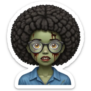black zombie girl with glasses and afro hair sticker