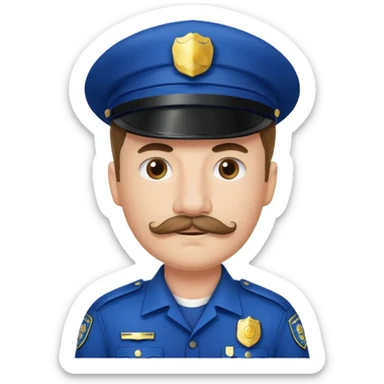 Male police officer, white cap, mustache, realistic portrait sticker