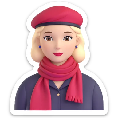 Elegant Parisian woman with red beret and scarf sticker