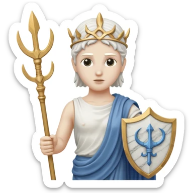a greek white marble statue holding a marble trident.  sticker