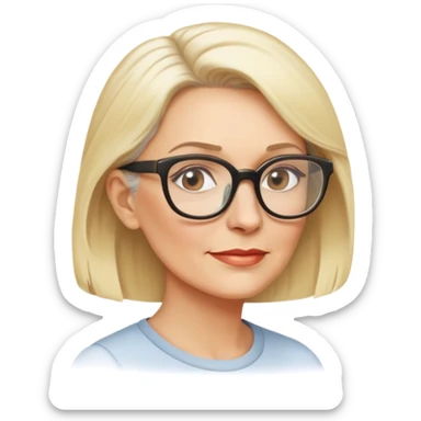 side profile of an attractive older blonde woman with glasses, confident expression sticker