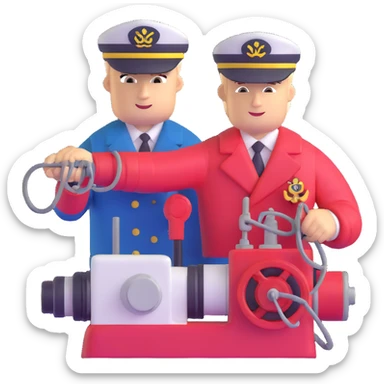 Russian sailor with captain hat operating a winch on oceanography research vessel sticker