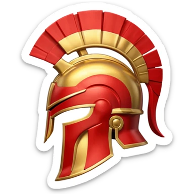 Side view of a gold Spartan helment with red ascents and then the crest is both red and gold sticker