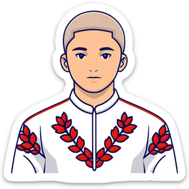 Athletic Ukrainian young man wearing traditional embroidered vyshyvanka shirt sticker