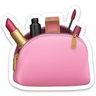 pink cosmetic bag with beauty products sticking out sticker