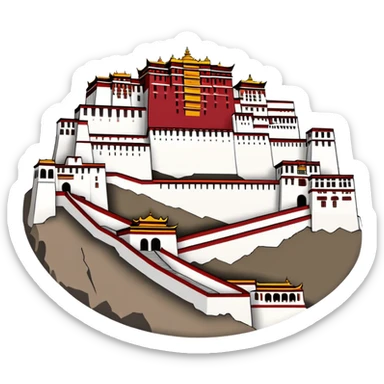 Potala Palace Lhasa Tibet simple cartoonish emoji style white and red Tibetan building sticker