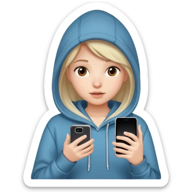 chica con buzo y un celular sacandose fotos sticker