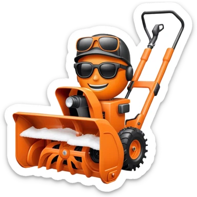 Orange snowblower with face, sunglasses and a smile sticker