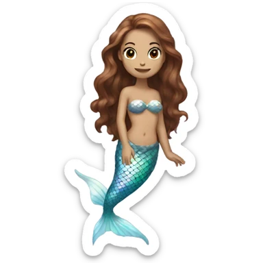 iridescent white mermaid with long brown hair sticker