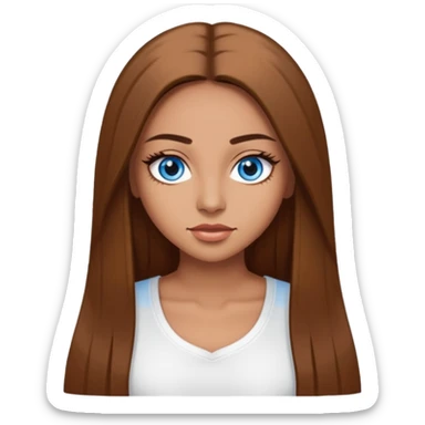 make a woman emoji with pin straight long brown hair and blue eyes with longeyelashes wearing a white top latina baddie sticker