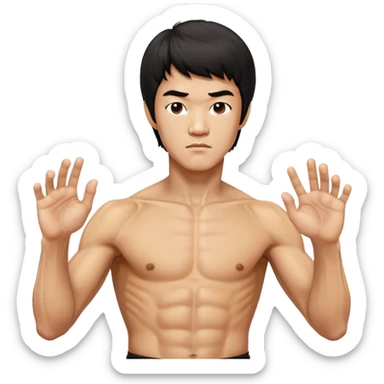 Bruce Lee with anatomically correct hands and fingers in martial arts stance sticker