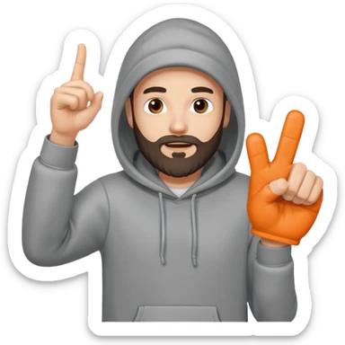 A bearded man in a hoodie, raising his foam finger with playful energy. sticker
