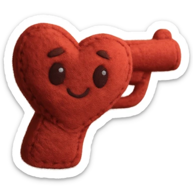 heart gun, plush portrait style, soft and cute sticker