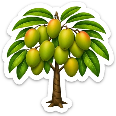 Mango tree, very less mangos, big and heavy leafs, more leafs. sticker