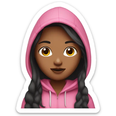 Medium color skin girl with black long hair in a pink hoodie sticker