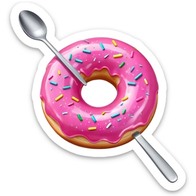 Pink donut wrapped in glitter eating a spoon sticker