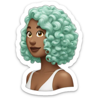 curly girl in AirPods Pro Max green sticker