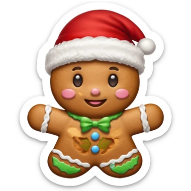 gingerbread cookie in red hat of santa shape sticker