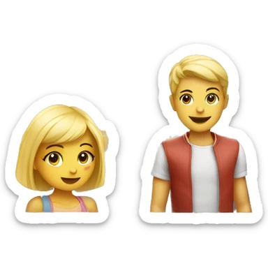 girl behind juice stand with blonde boy sticker