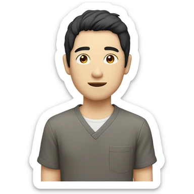 man from japan with white skin and black hair, wear casual shirt  sticker