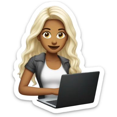 chica joven de cabello largo y negro de raza blanca con una laptop sticker