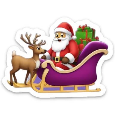 Santa Claus dressed in purple with a sleigh with reindeer sticker