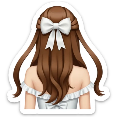 Brown long hairs with white bow from the back sticker