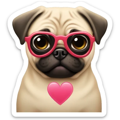 Pug with heart glasses sticker
