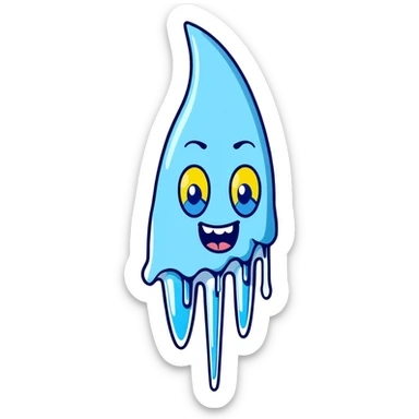 Cartoon character with blue face, frozen icicles, chattering teeth, freezing expression sticker