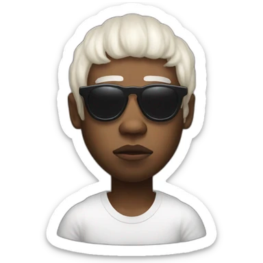 tyler the creator with a short white wig and dark sunglasses looking looking slightly annoyed sticker