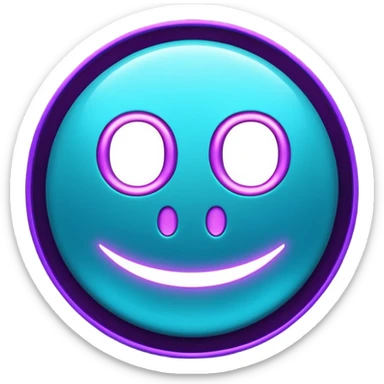 futuristic minimalistic emoji icon, letters "G" formed by three glowing digital lines representing Storm, Atom and NoizeGames, neon purple (#8B5CF6) and cyan (#00E0FF) on dark background, modern tech style, 1:1 aspect ratio sticker