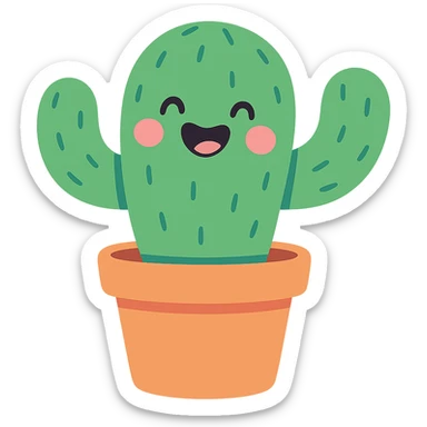 happy cactus in a pot sticker