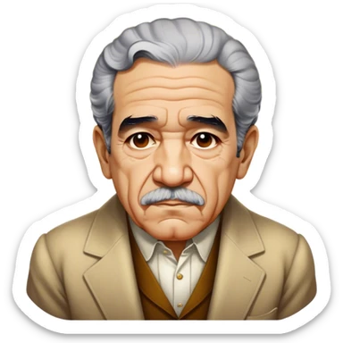Cinematic Realistic Gabriel García Márquez Portrait Emoji, depicted as a visionary writer with a contemplative gaze in period attire, rendered with rich textures and warm literary lighting that captures his magical realism legacy. sticker