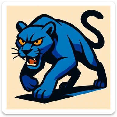 a blue-furred panther, stylized and bold, vibrant toon style, modern illustration sticker