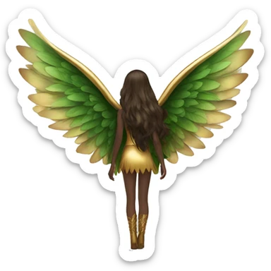 big wings, Beautiful, fairy, gold, brown, dark green, green, long hair sticker