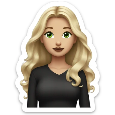 blonde balayage girl green eyes long hair mauve lips rosy cheeks black shirt sticker