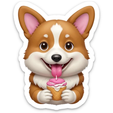 tricolor corgi eating food sticker