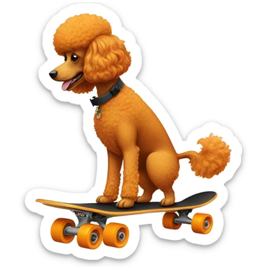 orange poodle riding a skateboard sticker