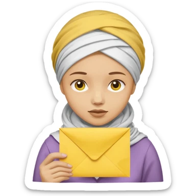 truthahnvogel with headscarf holding yellow paper sticker