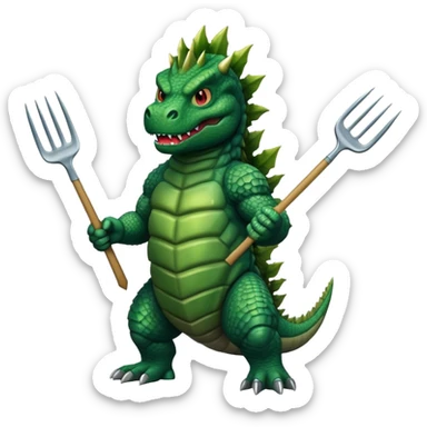 Godzilla holding a pitchfork sticker