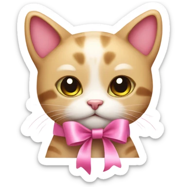 cute cat with pink ribbon sticker