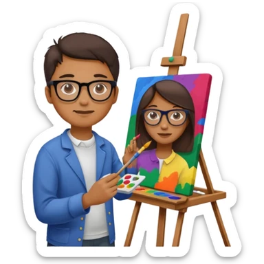 artist at easel, painting a colorful canvas sticker