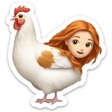 Ginger girl with Long hair and a white hen inside her Arms  sticker