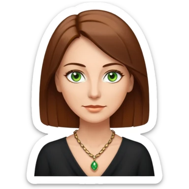pretty middle age woman with green eyes and shoulder length straight brown hair  sticker
