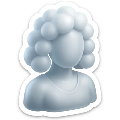 person, facing straight, fully composed of white fluffy convex clouds, shoulder length, no shadows, matte glass style sticker